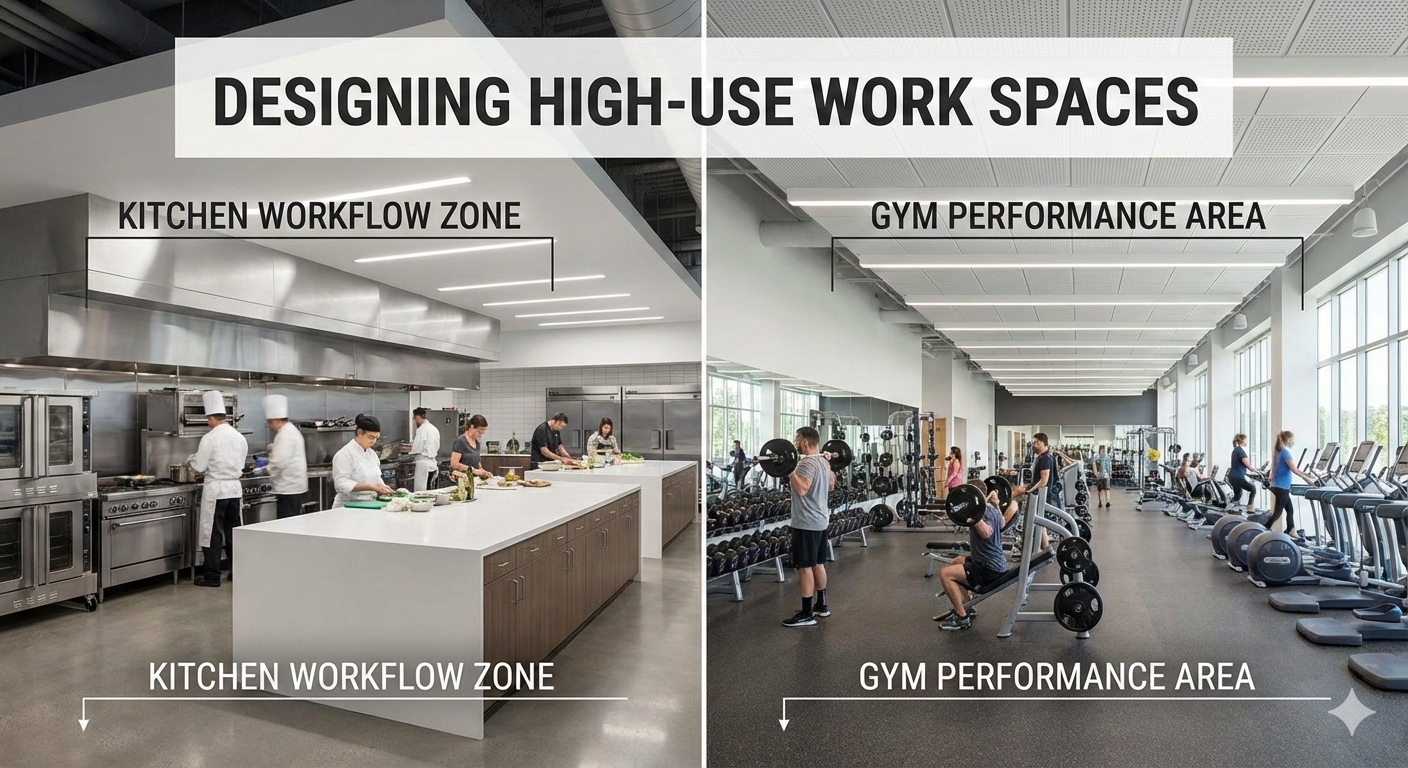 Designing High-Use Work Spaces: Kitchens and Gyms